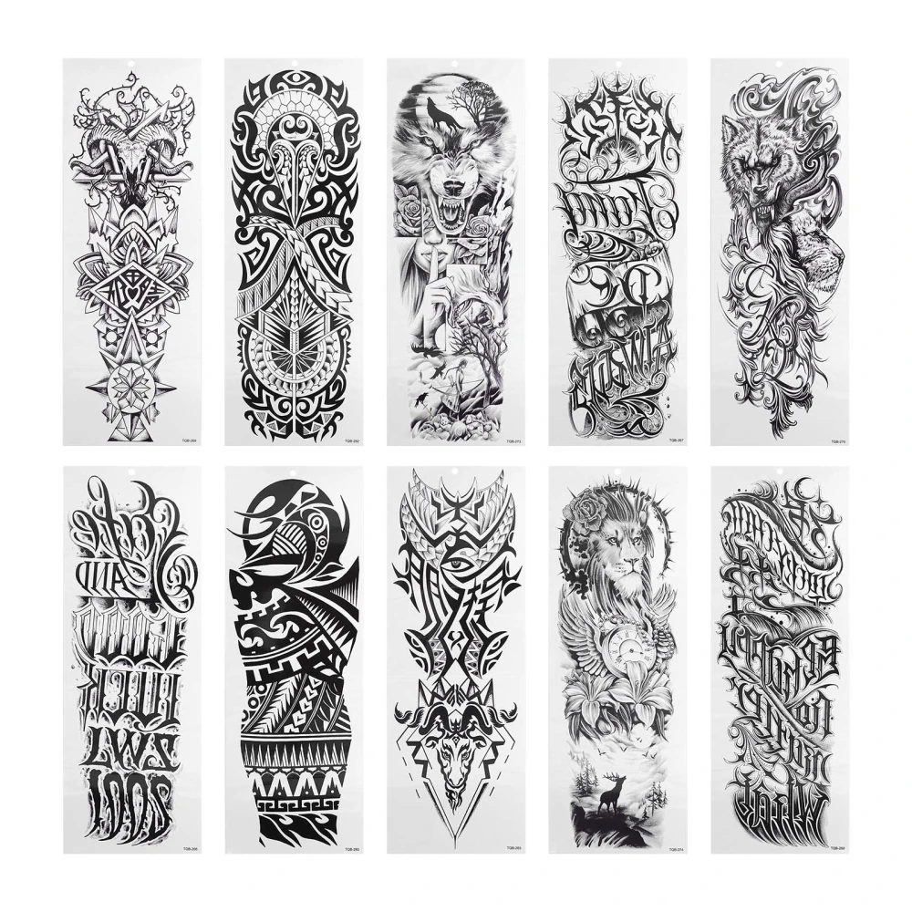 10pcs Tattoo Stickers Safe Harmless Natural Vivid Colorful Waterproof Sleeve Tattoos for Men Women