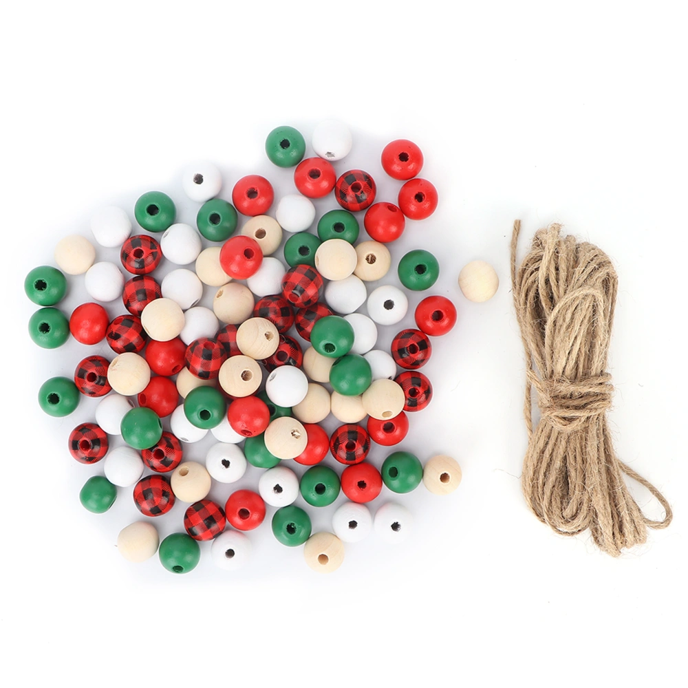 200Pcs DIY Christmas Wooden Beads Set 5 Colors Bead String Decoration Accessories for Beauty Salon with Twine