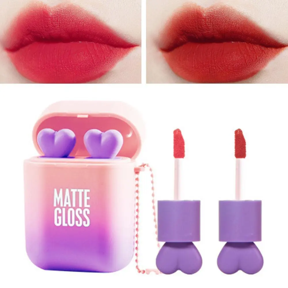 2Pcs Matte Lipstick Makeup Set Lip Gloss Waterproof Long Lasting Lipstick Non Stick Cup Lip Make Up Gift Kit for Girls