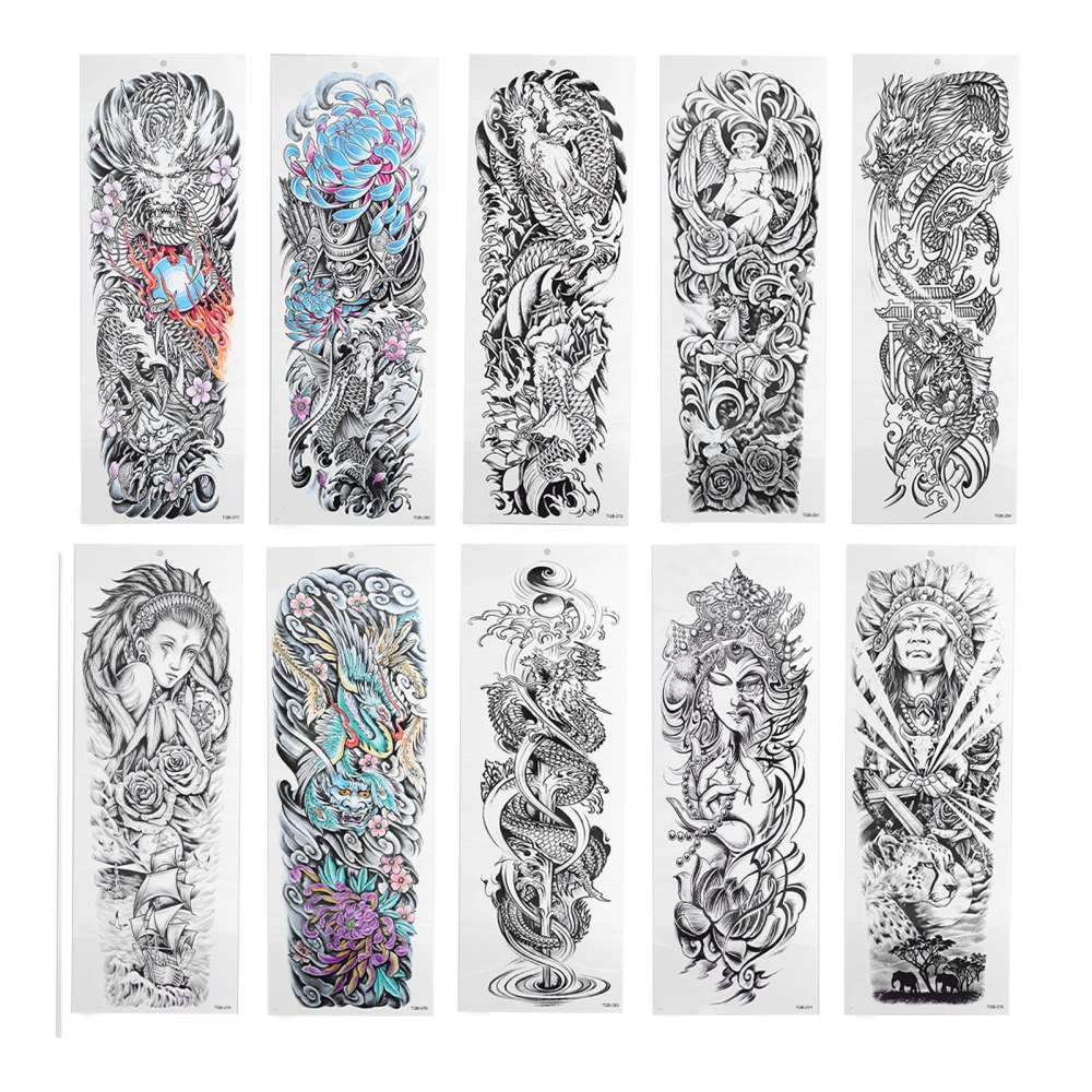 Lifelike Tattoo Stickers Fake Temporary Tattoo Large Full Arm Sticker Waterproof Tattoo Template 10pcs/Set