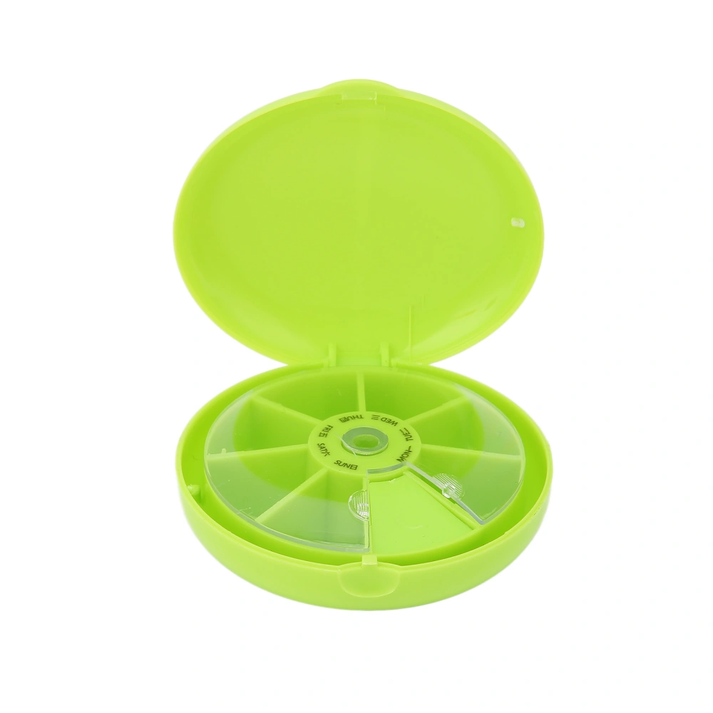 Seven Grids Rotating Pills Box Round 7 Compartments Pills Organizer for Home TravelGreen