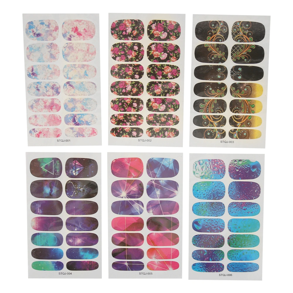 6 Sheets Nail Art Stickers Vintage Full Wrap Water Transfer Nail Decals for Women Kids Girls