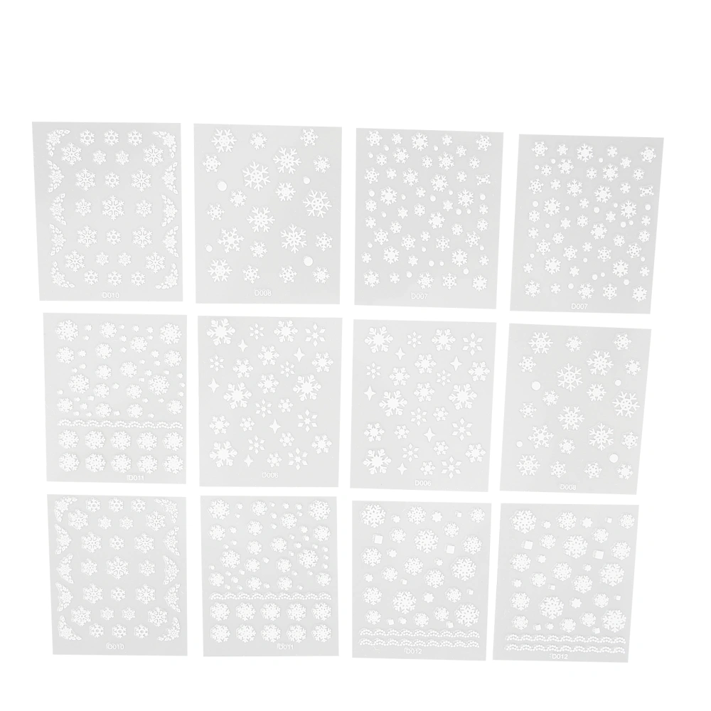 12 Sheets Nail Art Stickers Christmas Self Adhesive Snowflake Manicure Decals Accessories for Women Girls