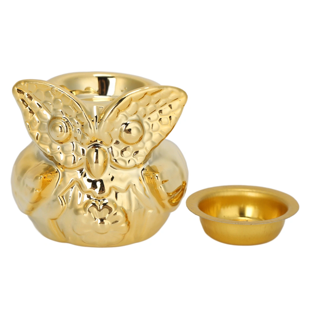 Ceramic Incense Burner Gold Owl Pattern Aroma Diffuser Candle Holder for Sauna Room Meditation Beauty Salon