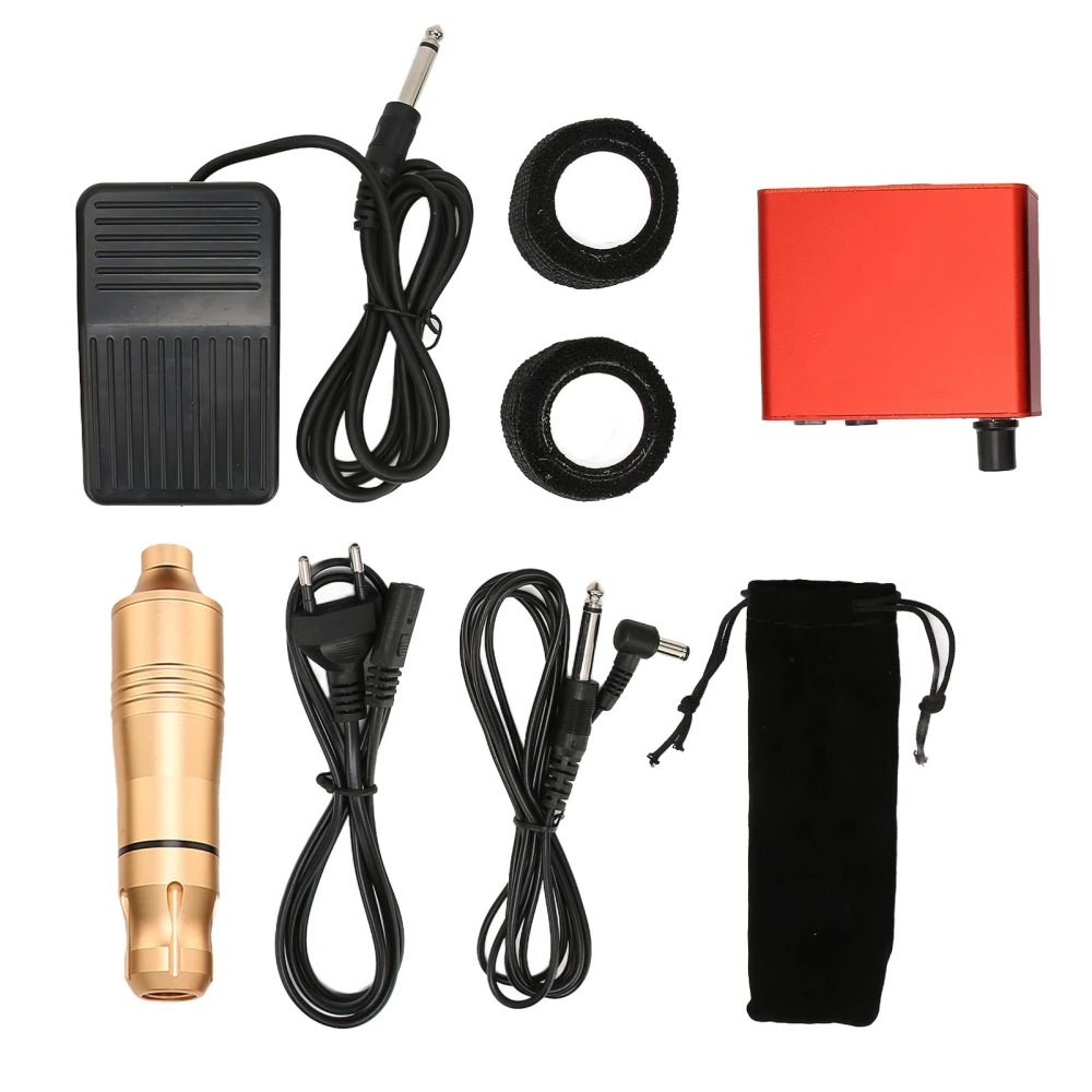 Complete Tattoo Kit Rotary Pen Tattoo Machine Tattoo Power Supply Foot Pedal Tattoo Machine Tools Gold 100‑