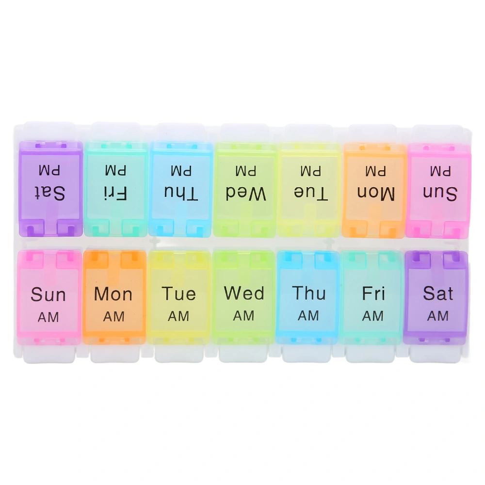 Pills Organizer 14 Grids Multiple Colors Large Capacity Separate Lightweight Portable Pills Container