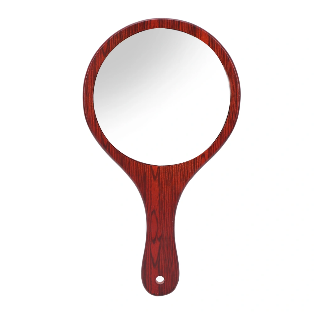 Vintage Hairdressing Mirror Wooden Handle Hanging Hole Makeup Handheld Mirror for Household Red