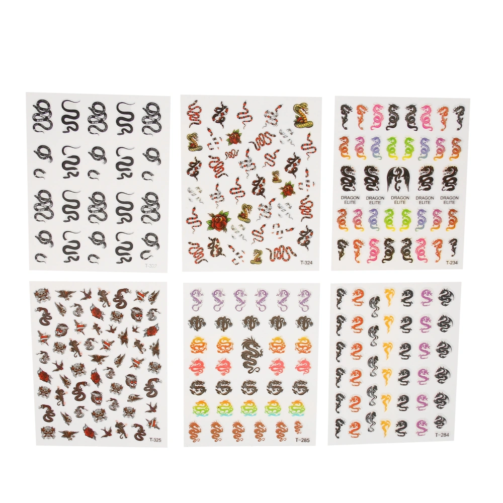 6 Sheet/Set Nail Art Sticker Self Adhesive Snake Pattern Stickers DIY Nail Art Accessories Decoration