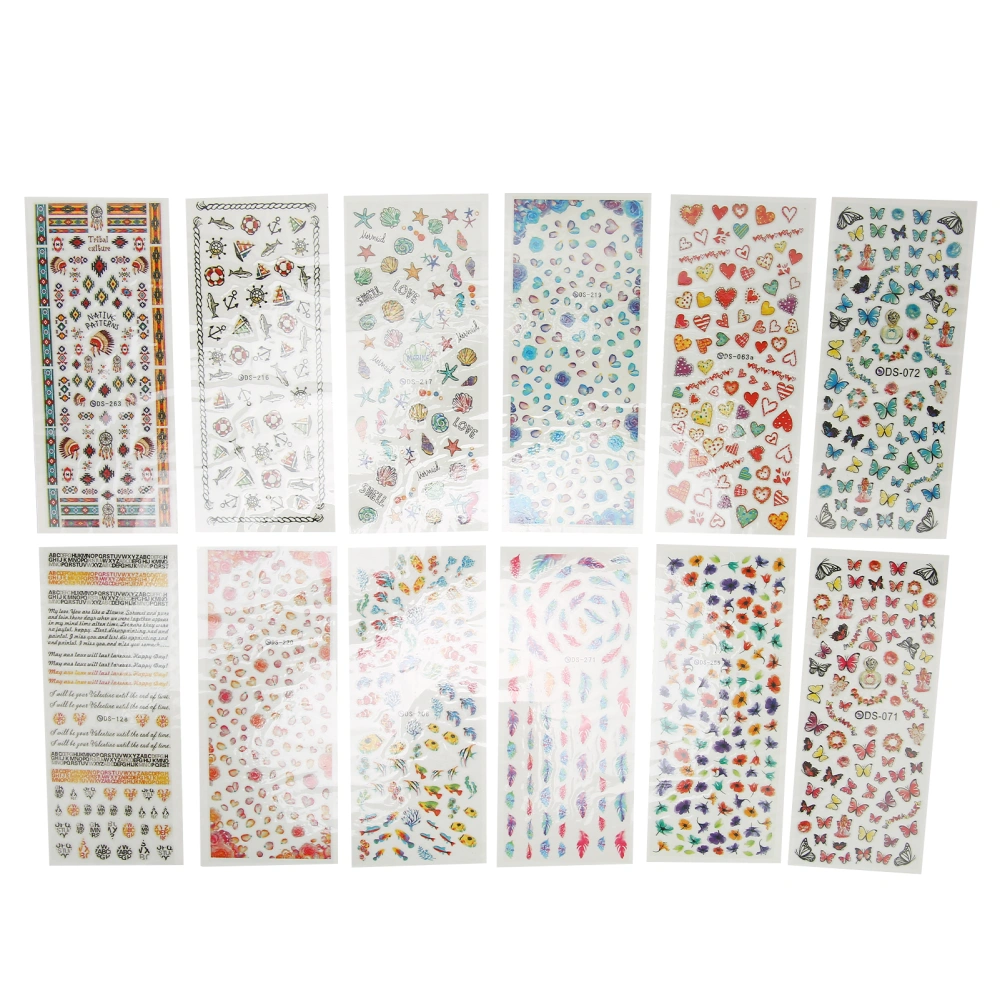 12pcs Nail Stickers Environmentally Friendly Safe Different Types DIY Toenails Decoration