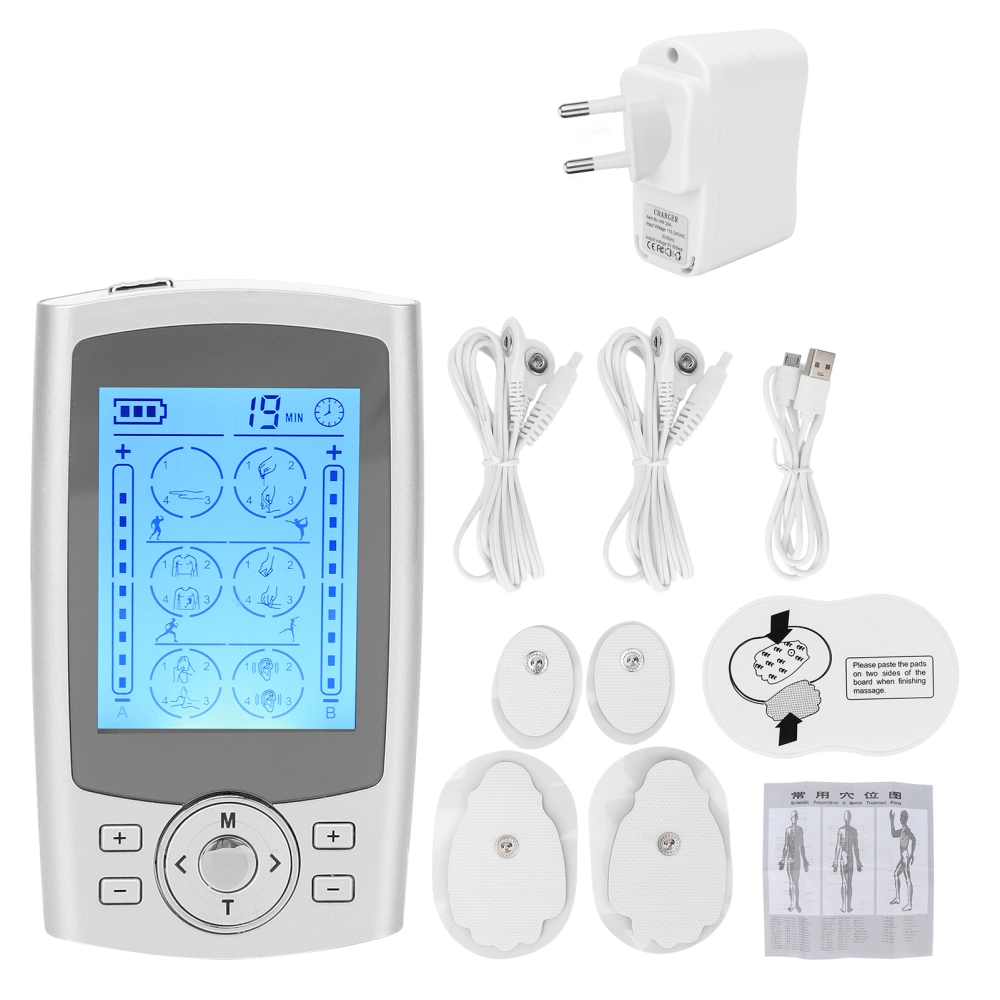 24 Modes TENS Massager Rechargeable Pulse Muscle Stimulation Massager for Back Knee Neck 110‑240VEU Plug