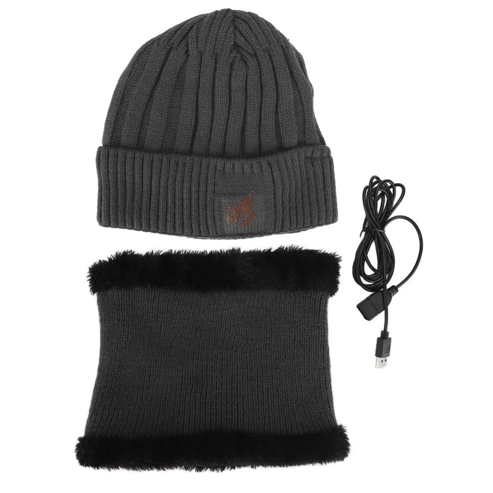 Electric Warm Heated Hat Skin Friendly Warm USB Heat Hat for Winter Skiing Gris