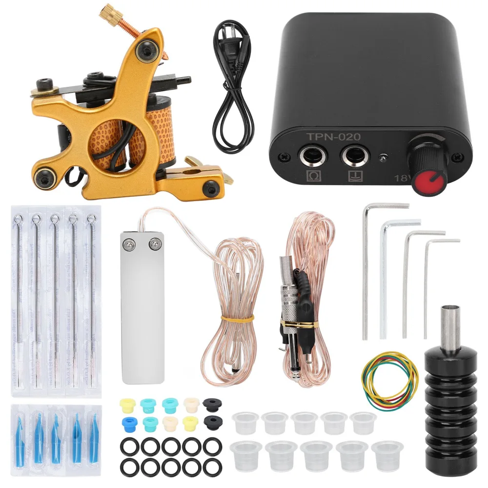 Professional Tattoo Coil Machine Kit Tattoo Power Supply Complete Tattoo Beginners Machine 90‑265VUS Plug