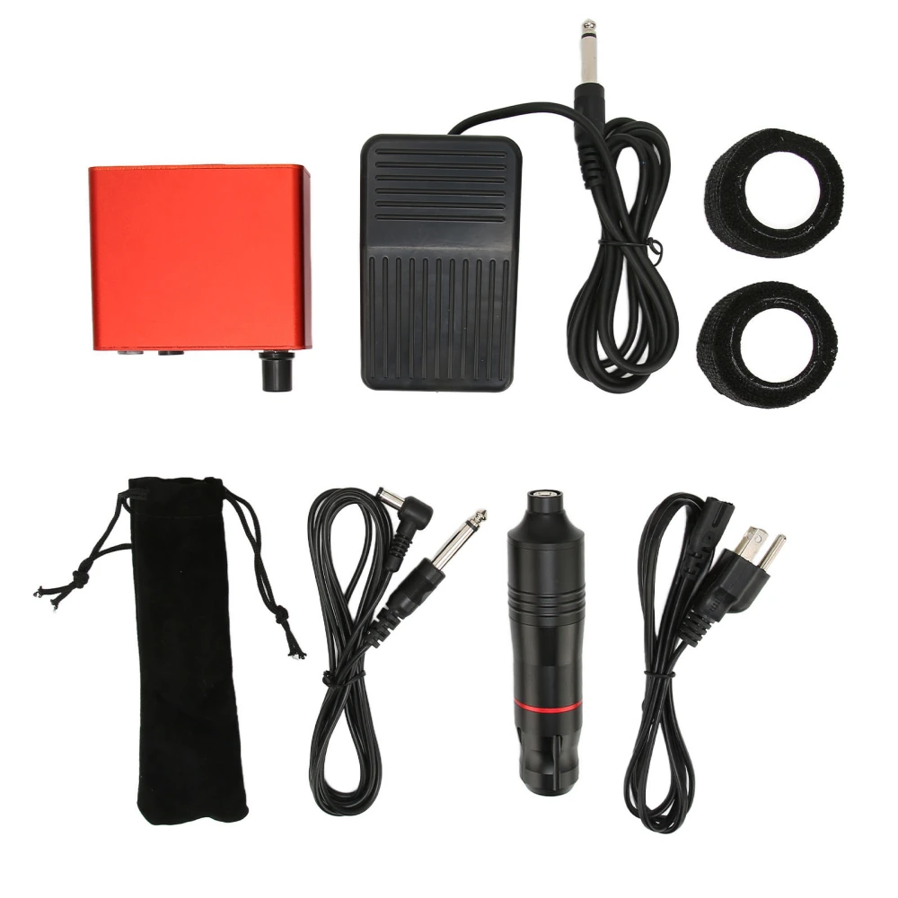 Tattoo Gun Kit Professional Tattoo Foot Pedal Pen Straps Power Supply for Tattoo Artists 100‑ Black