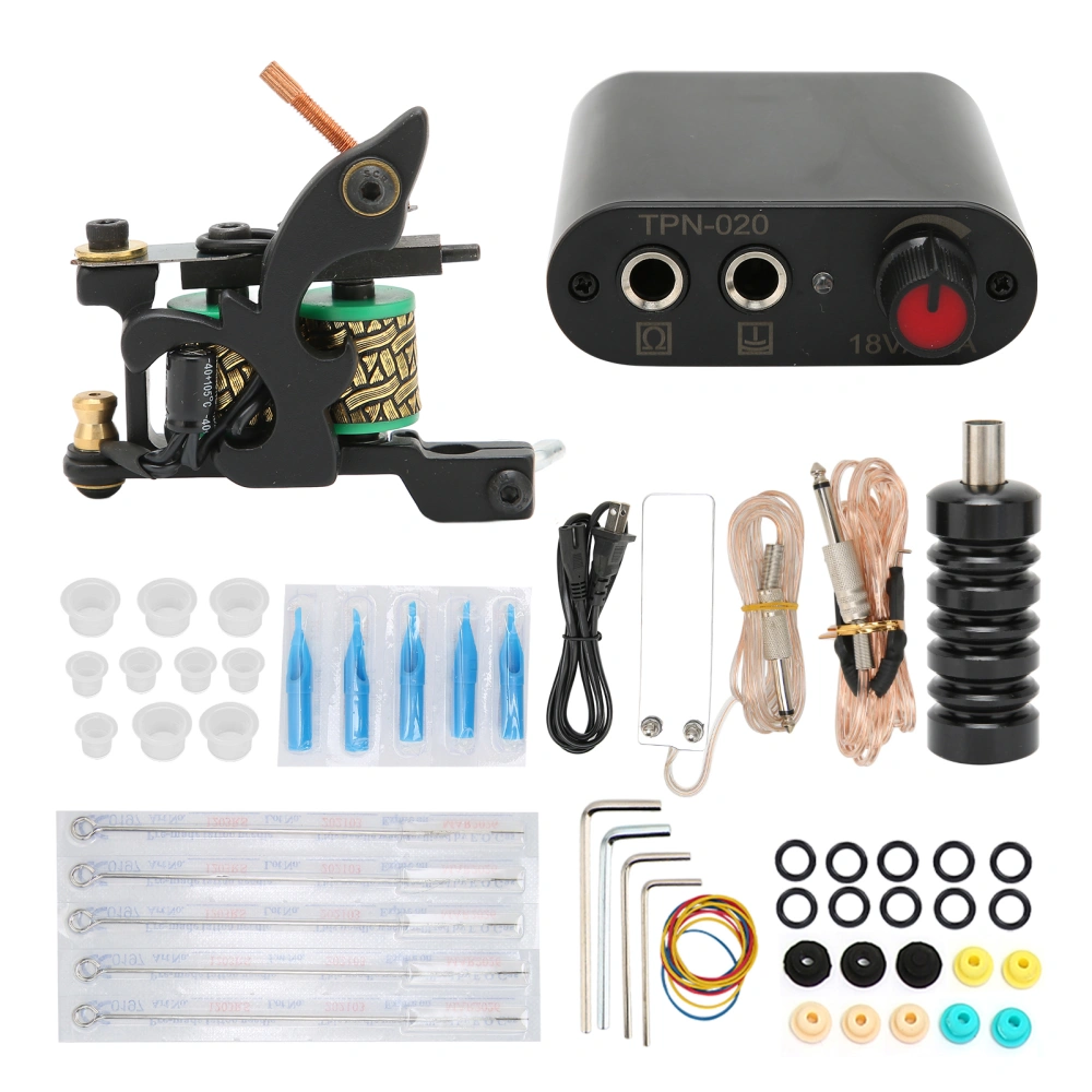 Tattoo Machine Kit Clip Cord Foot Pedal Power Supply Ink Cup Coil Tattoo Machine Set for Novice (90‑265V)US Plug