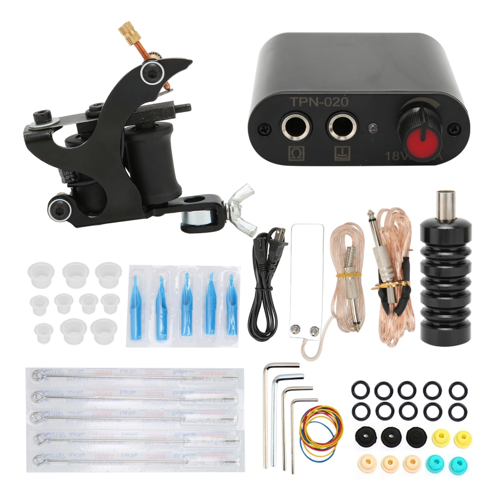 Complete Tattoo Machine Kit 8 Wraps Coil Tattoo Machine Tattoo Power Supply Kit Professional Tattoo Accessories 90‑265VUS Plug