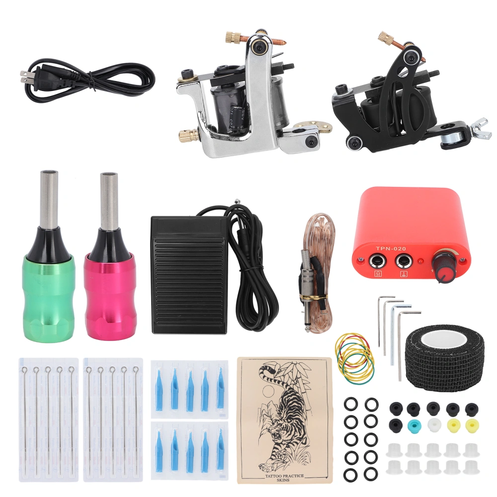 Professional Tattoo Machine Kit Liner Shader Tattoo Machine Needle Tip Grommet Tattoo Accessories for Beginners 90‑265VUS Plug