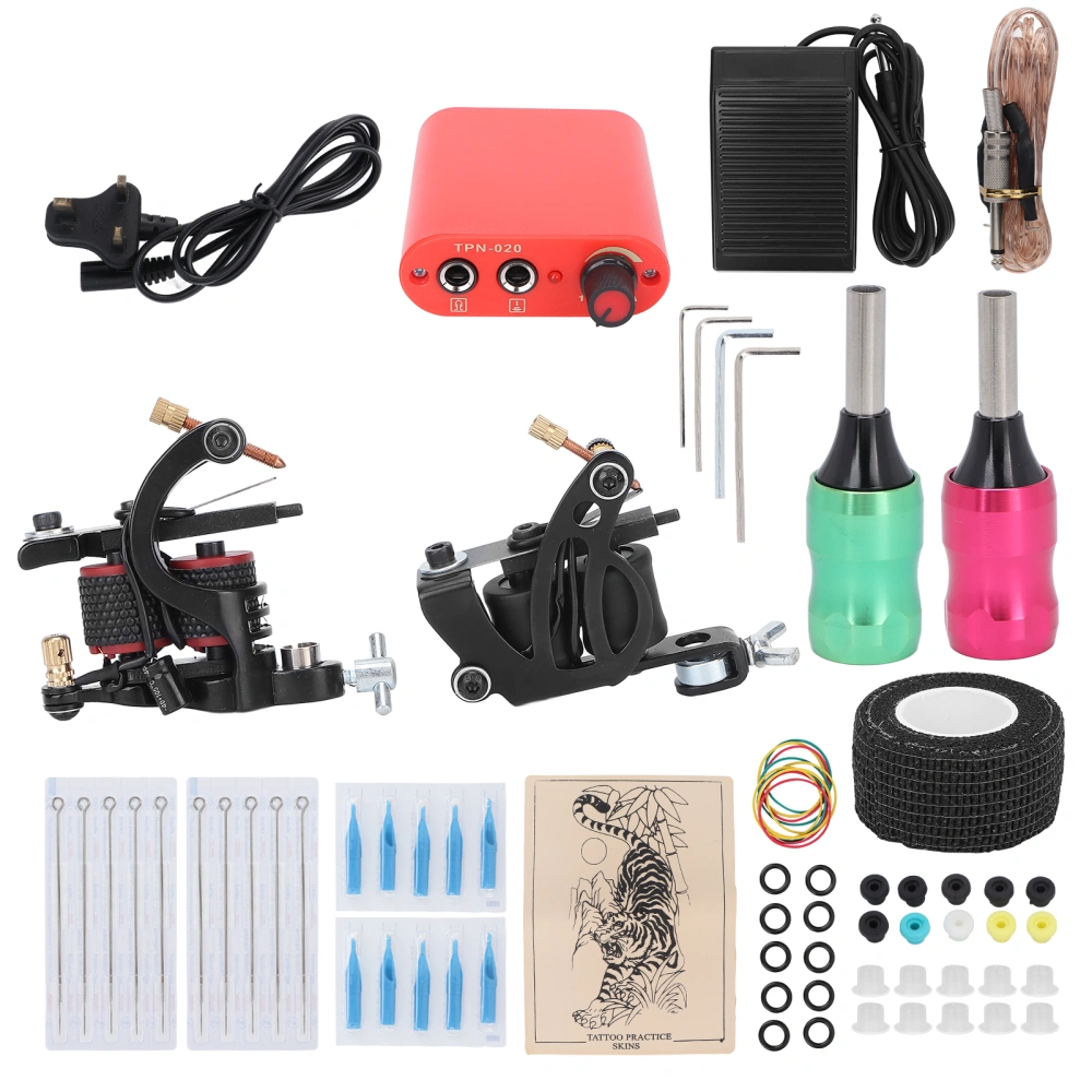 Tattoo Kit Tattoo Power Supply Kit 10 Tattoo Needle Tattoo Grommet for Beginners Tattooist 90‑265VUK Plug