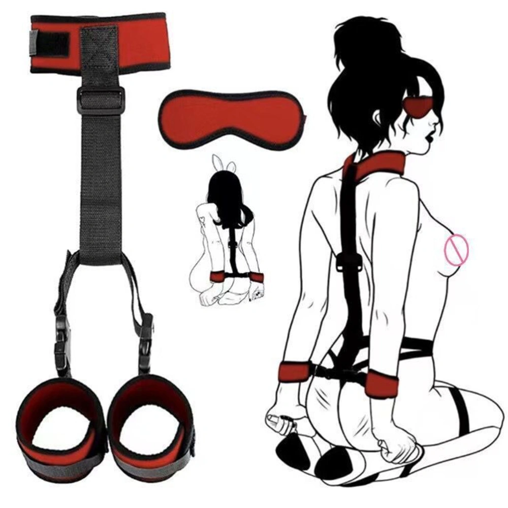 Adult Plush Eye Cover Back Neck Handcuffs Set Adjustable Binding Strap Sex Toys for Masquerade and Cosplay