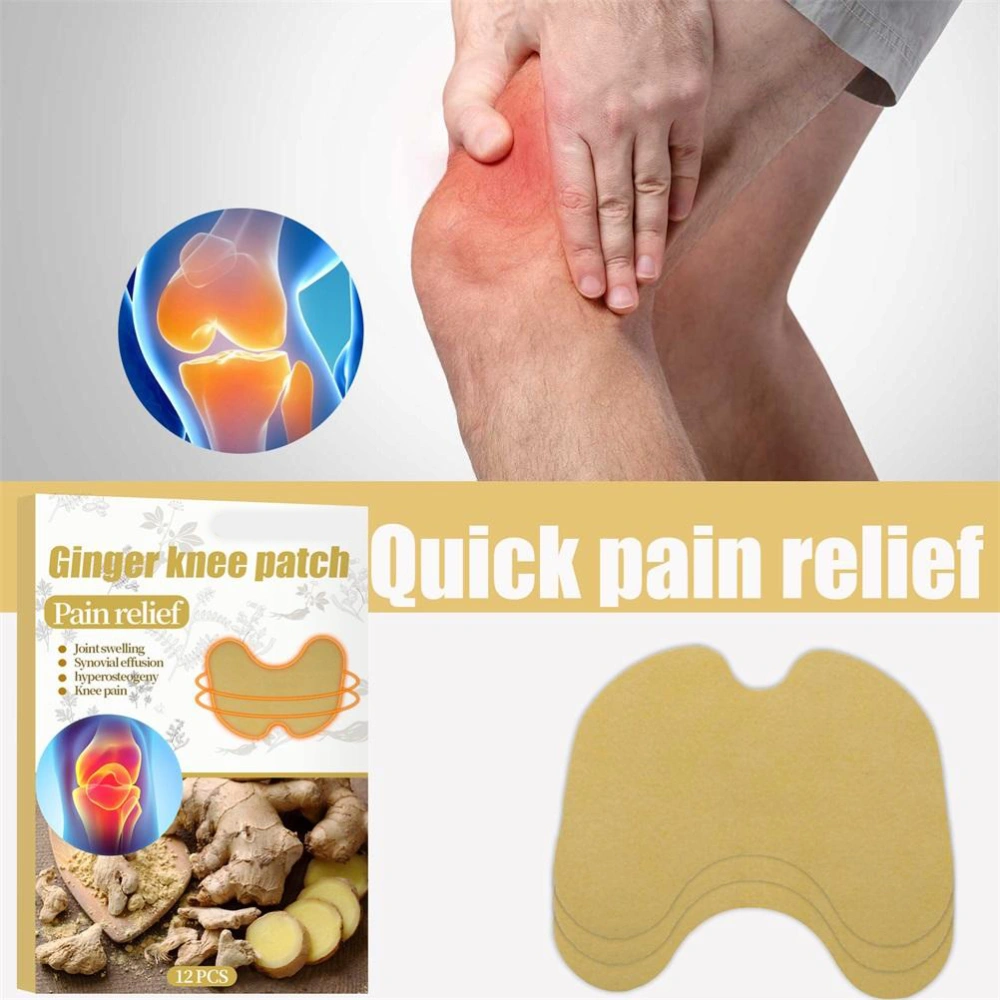 12PCS Ginger Knee Patch Plaster Fever Stickers Ginger Warm Paste for Muscle Srain and Neck Discomfort