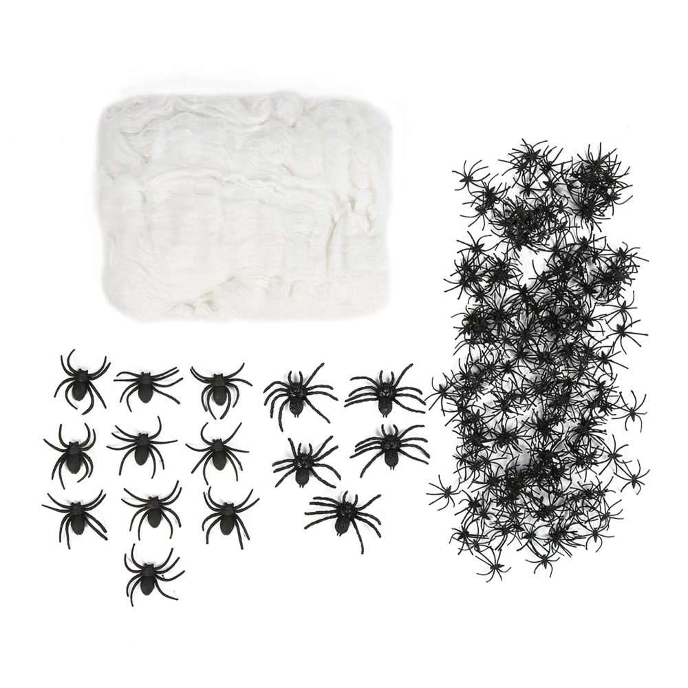 200g Halloween Spider Webs Stretch Cobwebs with 215 Plastic Spiders for Halloween Haunted House Indoor Outdoor