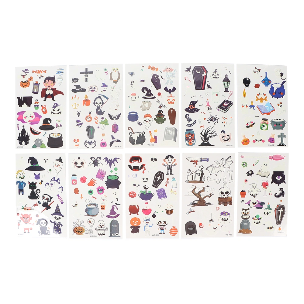 10 Sheet Temporary Tattoo Sticker Halloween Party Cartoon Cute Luminous Tattoos Sticker for Children#B