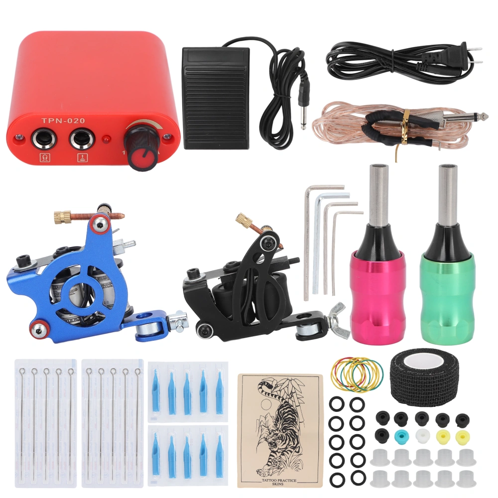 Complete Tattoo Kit 10 Wrap Shader 8 Wrap Liner Coil Machine Kit for Tattoo Artists Beginners 90‑265VUS Plug