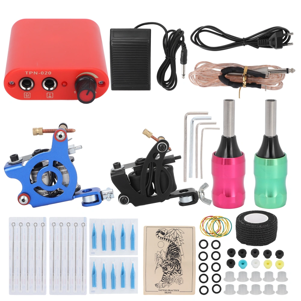 Complete Tattoo Kit 10 Wrap Shader 8 Wrap Liner Coil Machine Kit for Tattoo Artists Beginners 90‑265VEU Plug