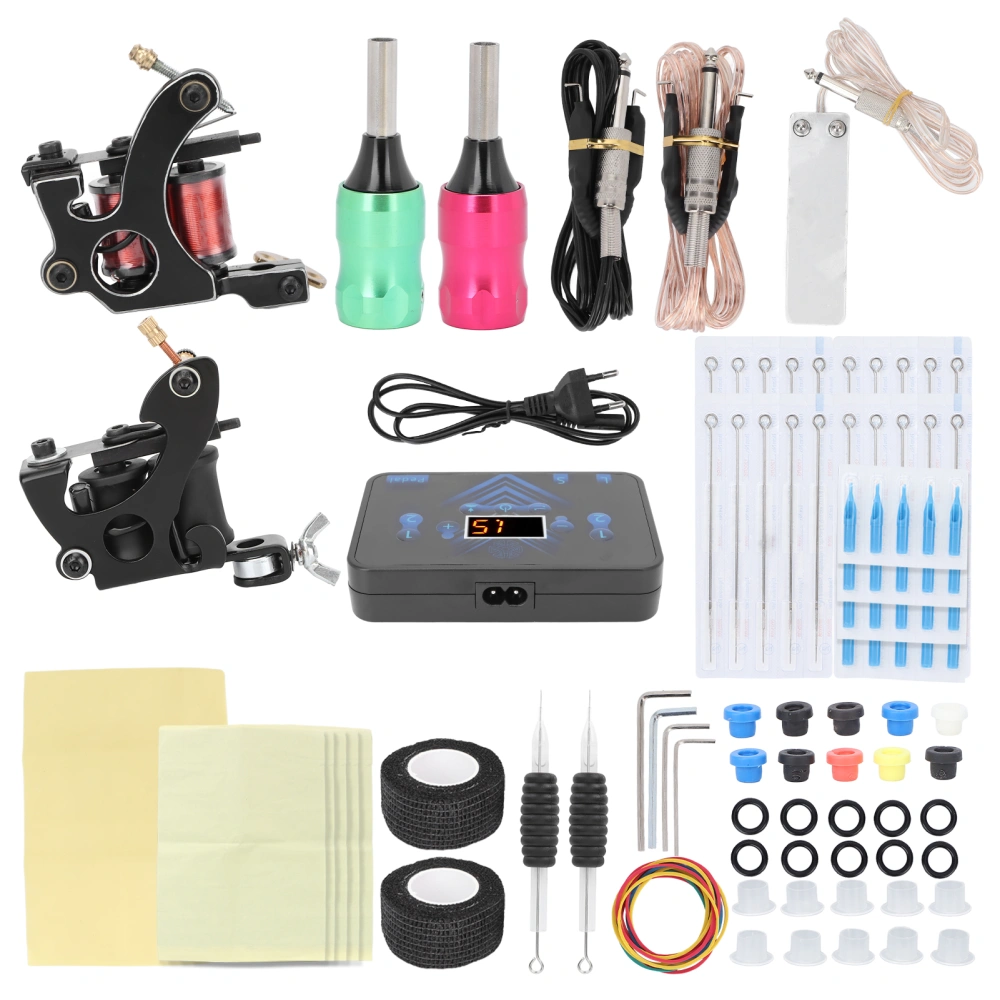 Complete Tattoo Kit Liner Shader Double Coil Tattoo Machine Set Strong Power Tattoo Accessory Set 90-265VEU Plug