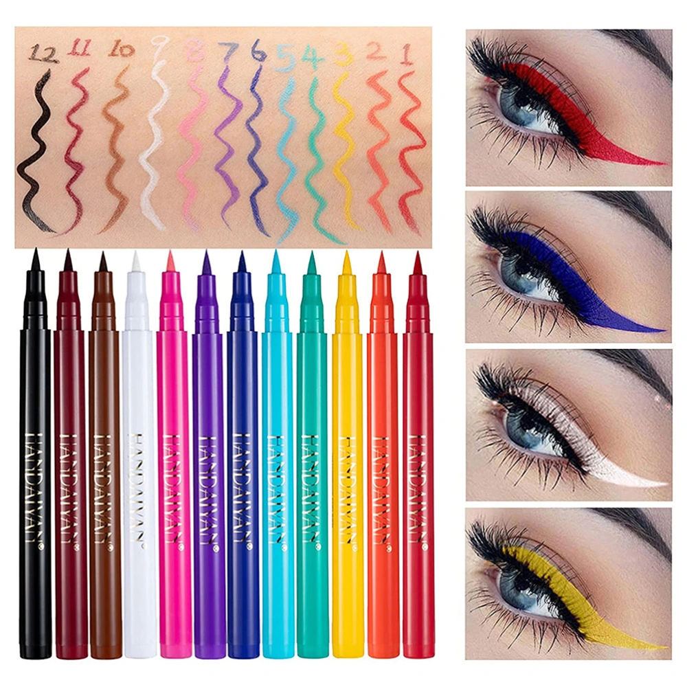 12 Color Liquid Eyeliner Pen Smudge Proof Eyeliner Quick Dry Matte Eye Liner for Wedding Party Cosplay Eye Makeup