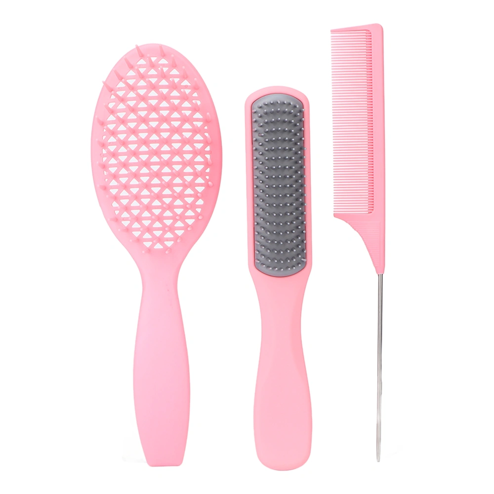 3pcs Hair Brush Comb Set Tail Comb Detangling Brush Hair Styling Tools Kit for HouseholdPink Box Packed