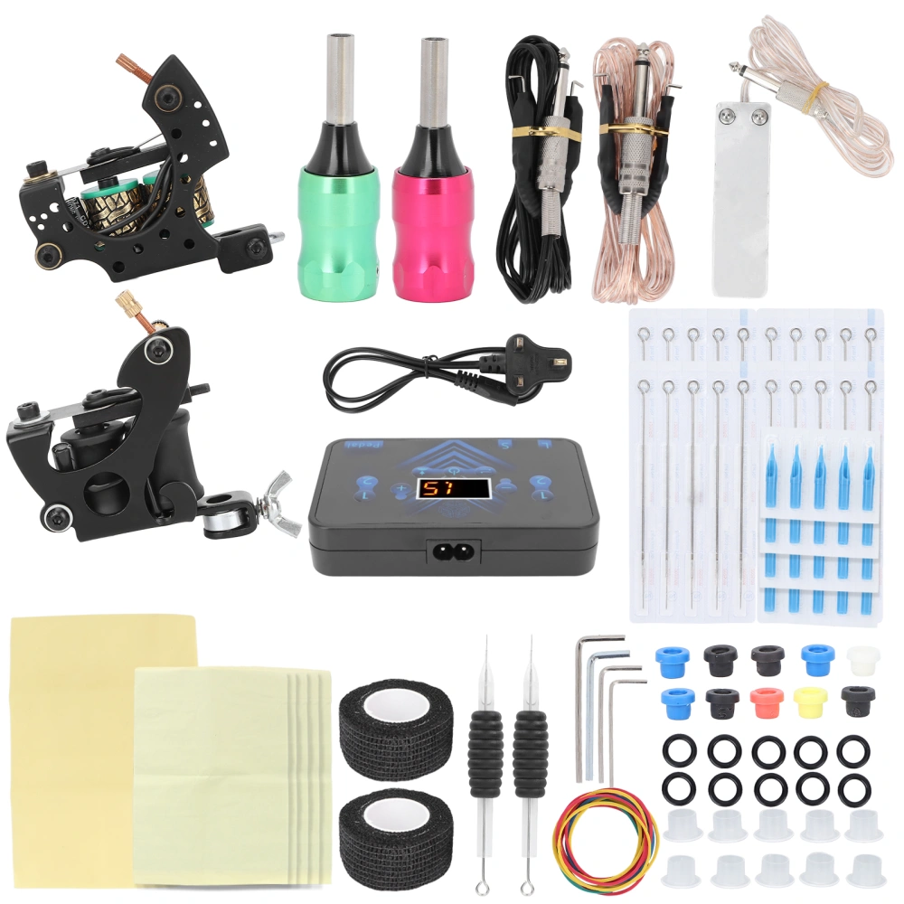 Tattoo Machine Kit Shader Liner Tattoo Coil Machine Tattoo Power Supply Complete Tattoo Tools 90‑265VUK Plug