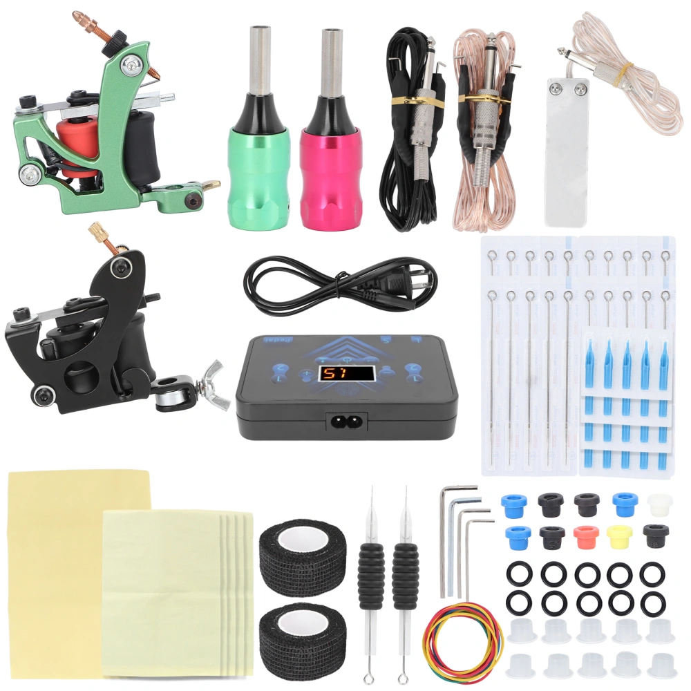 Tattoo Machine Tools Tattoo Coil Machine Tattoo Power Supply Tattoo Clip Cord Complete Tattoo Kit 90‑265VUS Plug