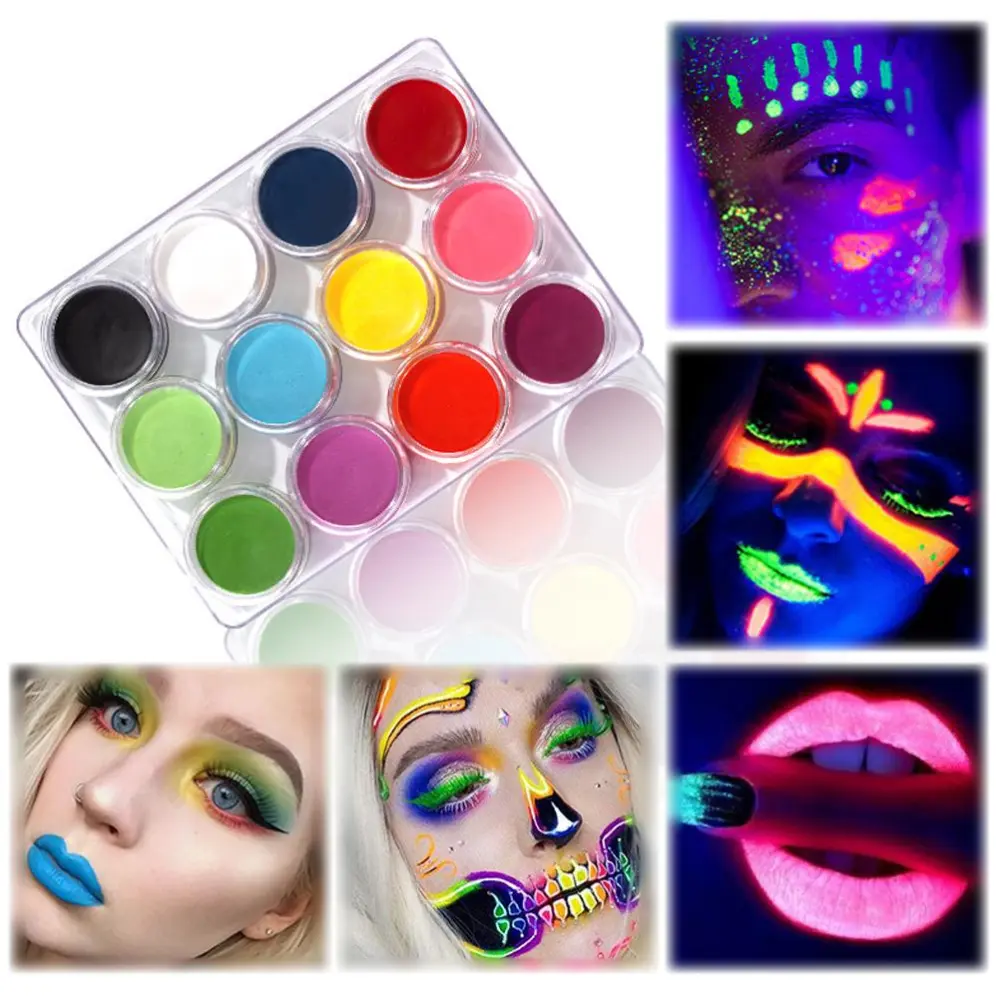 Halloween Luminous Body Paint UV Blacklight 12 Color Makeup Kit Christmas Fluorescent Face Paint