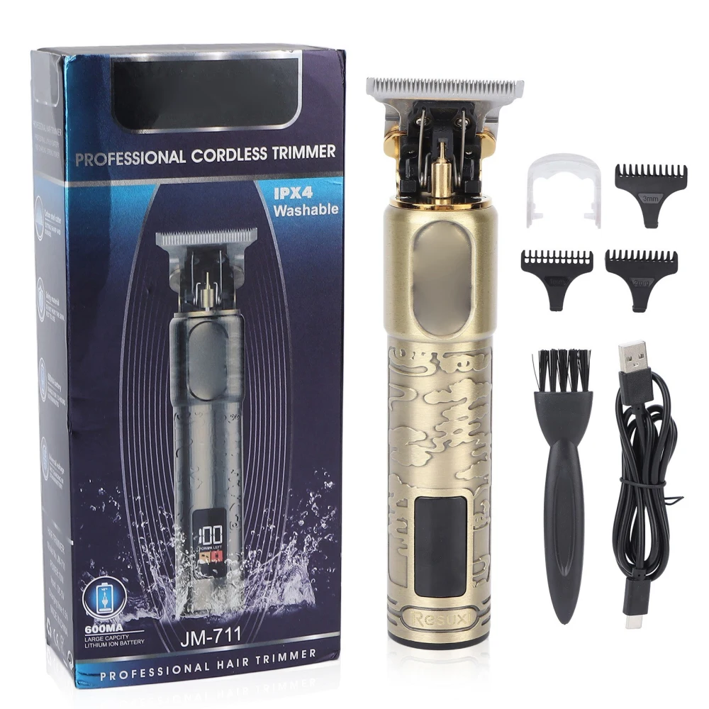 Electric Hair Clipper Rechargeable LCD Digital Display Hair Trimmer with Guide Comb (Bronze)