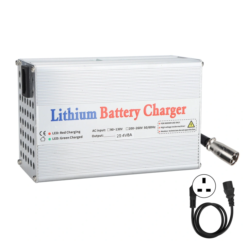 24V 8A Professional Lithium Battery Charger Output Short Circuit Protection Battery Charger for WheelchairUK Plug 220V