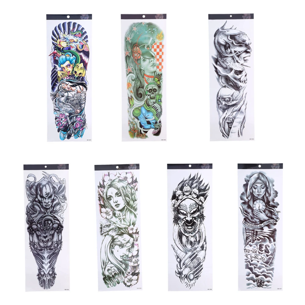 7pcs Full Arm Tattoo Sticker Waterproof Fake Temporary Tattoos Stickers for Women Men