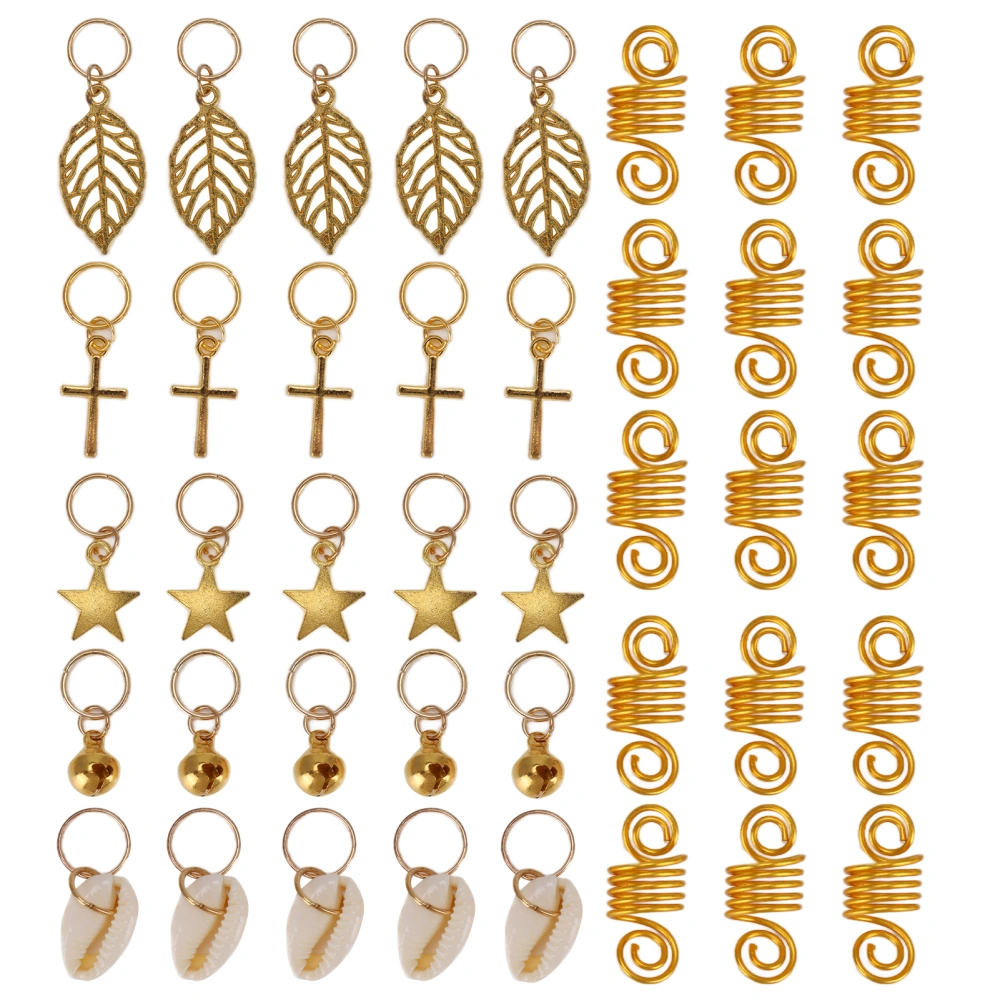 30pcs Hair Beads 6 Different Shapes Exquisite Alloy Beard Clips for Hair Bread Decoration Gift