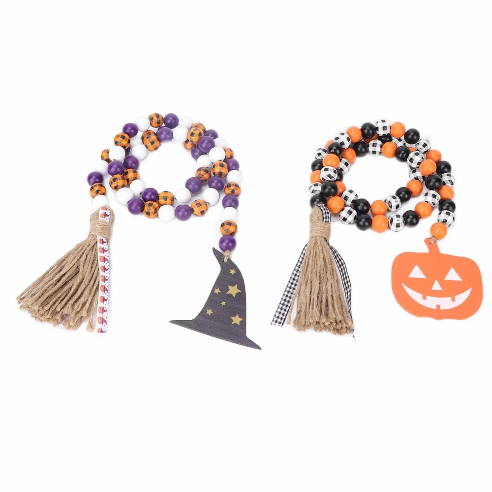 2Pcs Halloween Wood Beads Classic DIY Odorless Comfortable Durable Natural Farmhouse Bead Garland for Tree Wall Window