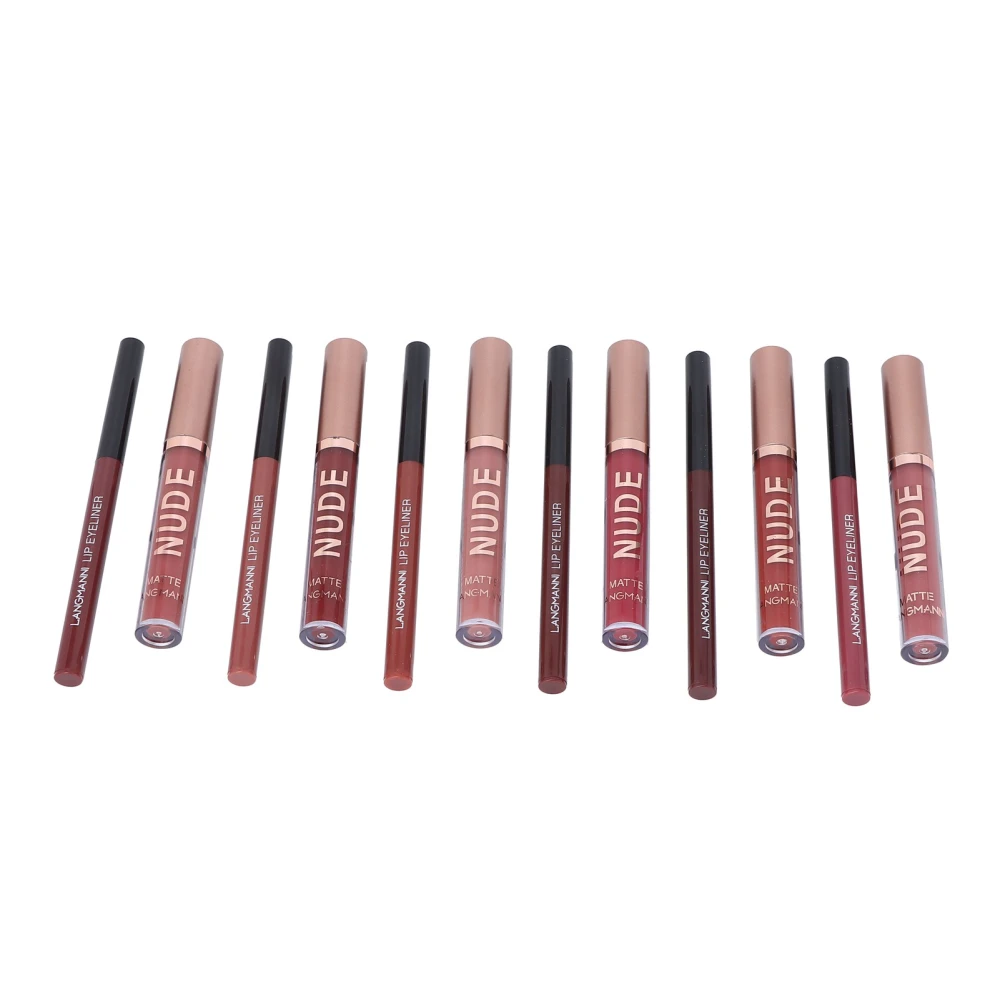 12pcs Matte Lip Gloss Lip Liner Set Waterproof Long Lasting Liquid Lipstick Kit Makeup Tool