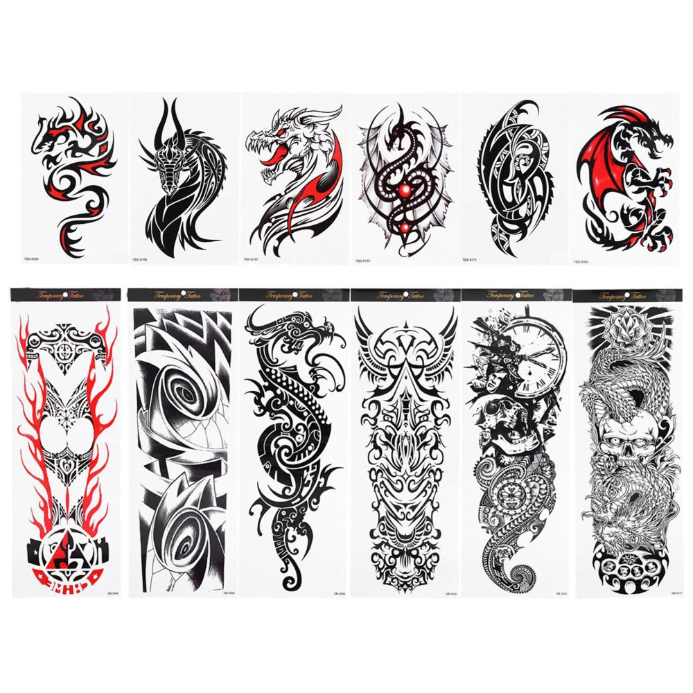 6pcs Full Arm Waterproof Temporary Tattoos 6pcs Half Arm Shoulder Tattoos for Men Women