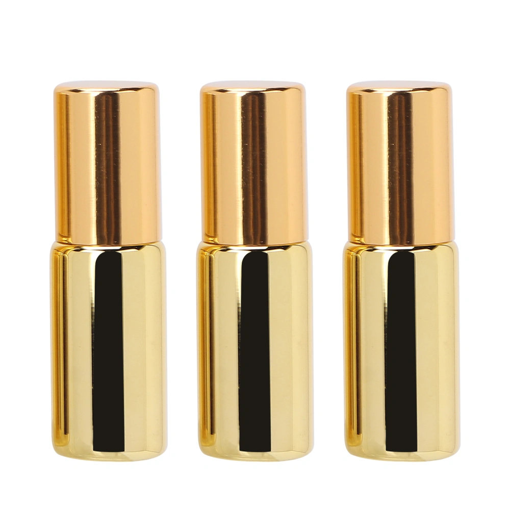 3pcs Professional Glass Perfume Roller Bottle Portable Essential Oil Roll On Bottles Set 5mlGold