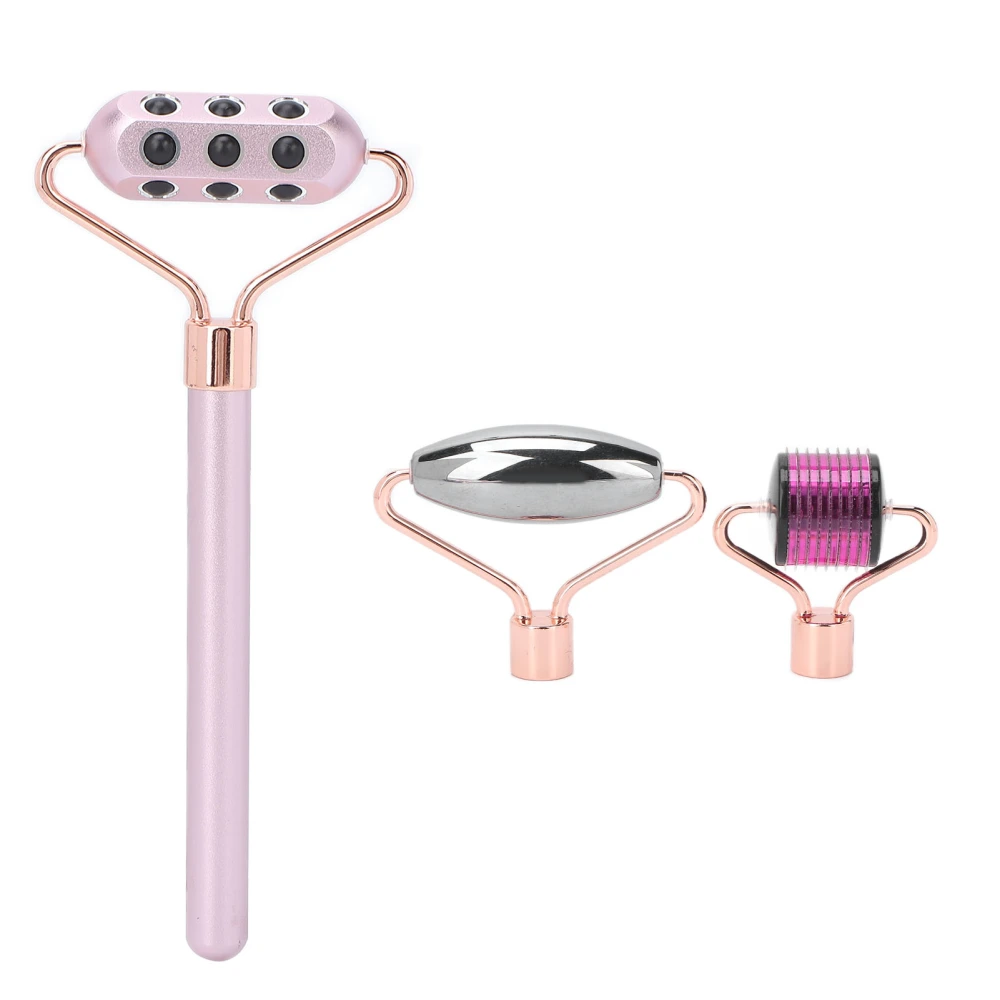 Face Massage Roller Set Microneedle Germanium Roller Face Slimming Manual Roller Pink