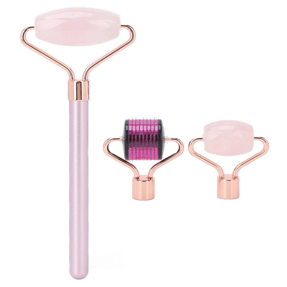 3 in 1 Gua Sha Facial Tool Kit Jade Stone Roller Facial Microneedle Roller Massager Tools Set