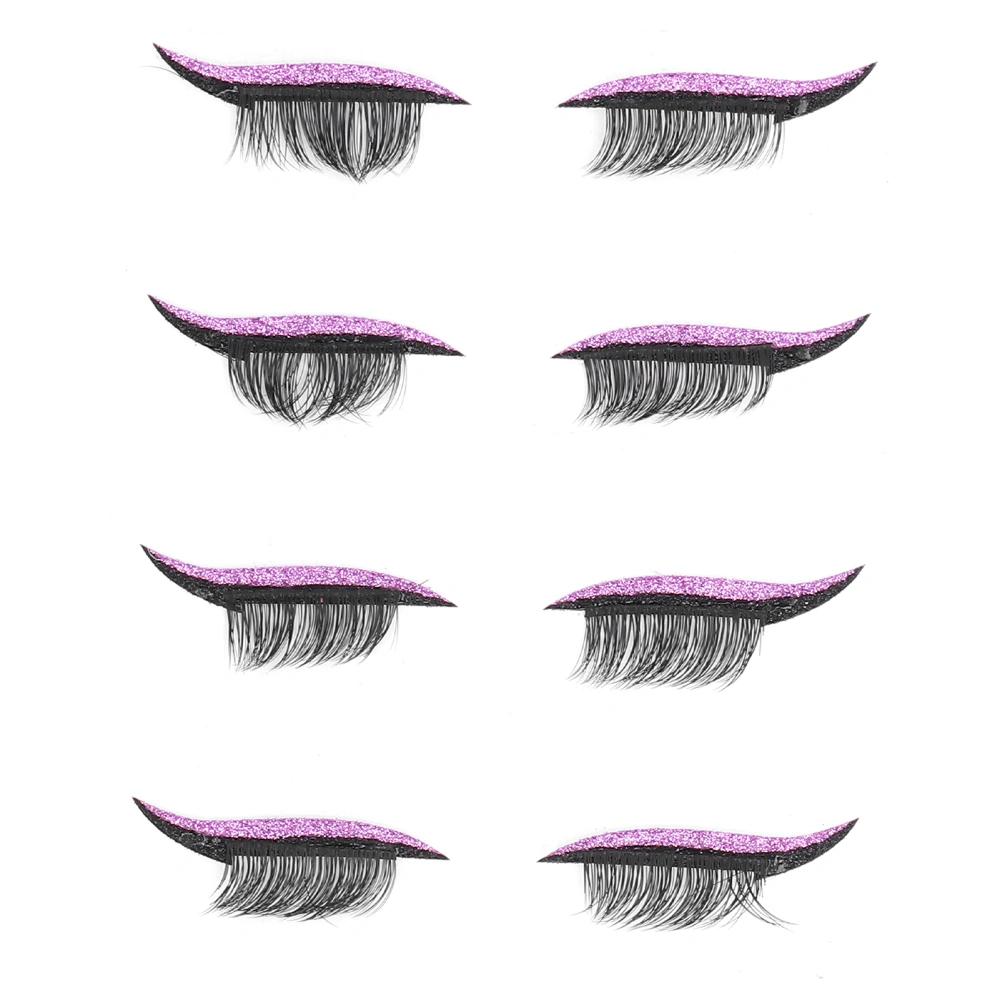 8Pcs False Eyelashes Sticker Strong Stickiness Thick Eyelashes Easily Use Reusable Eyeliner Sticker for Festivals PartyPurple