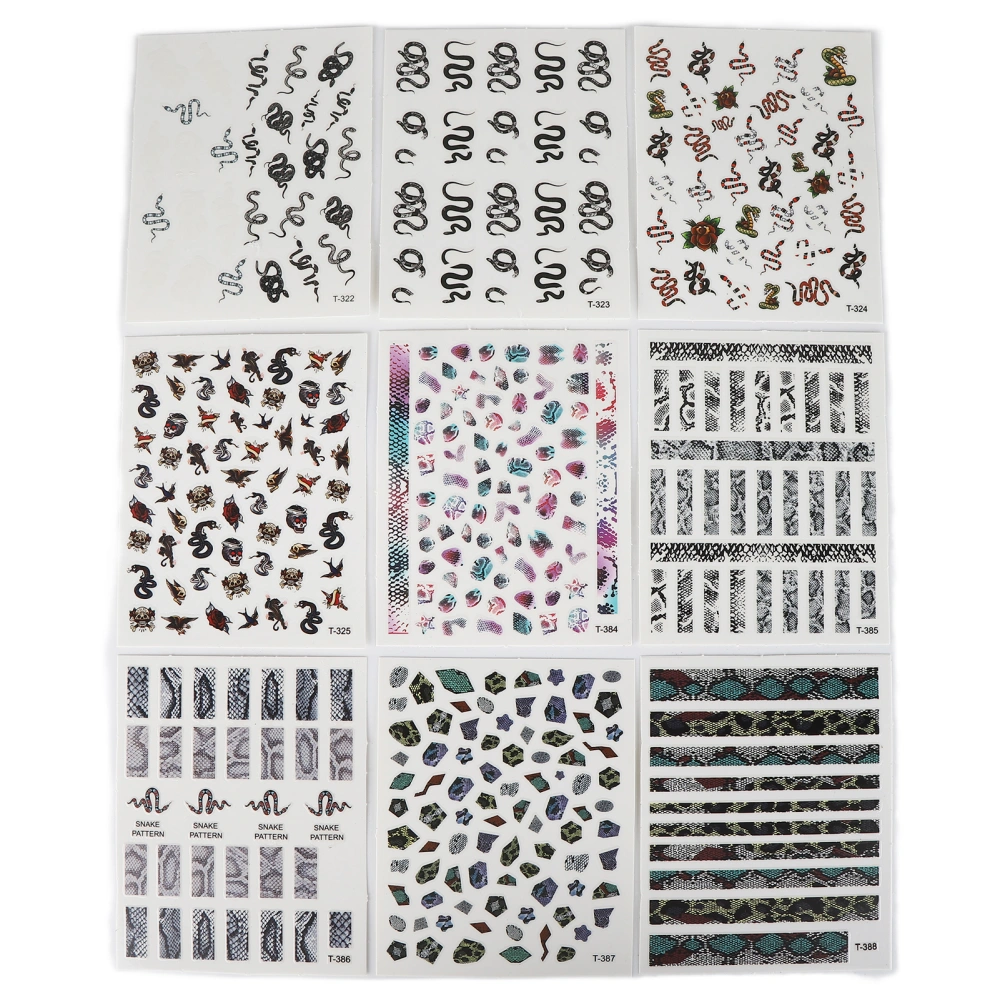 9 Sheets Snake Nail Art Stickers Self Adhesive DIY Manicure Decoration Nail Art Accessories