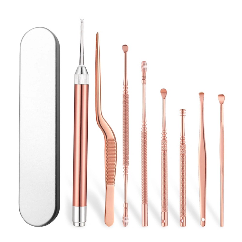 8 Pcs Rose Gold Ear Digging Ear Scoop Set with Visual Light Emitting Ear Scoop