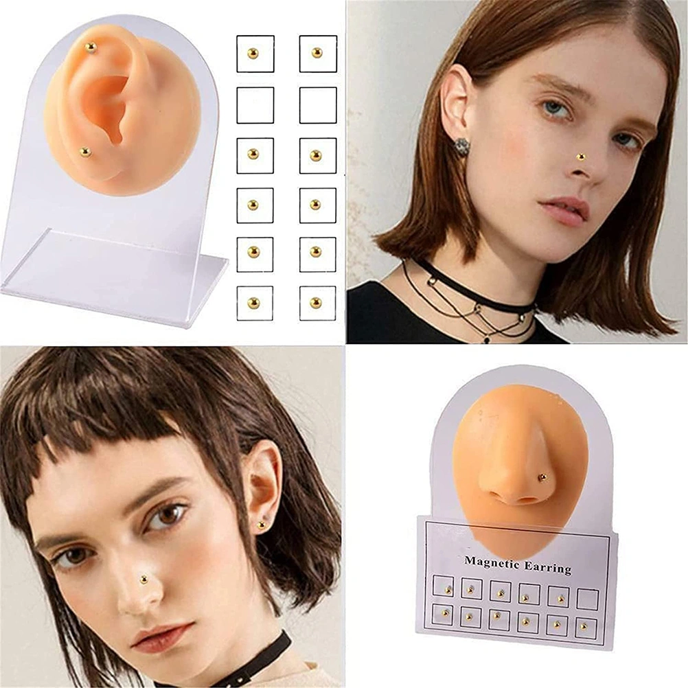 6 Pair Magnetic Fake Earrings Magnetic Stud Earring Magnet Nose Ear Lip Stud Non Piercing