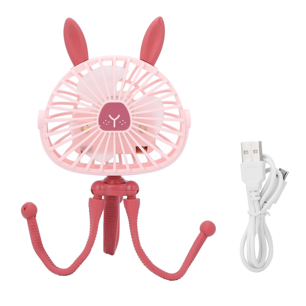 Mini Handheld Stroller Fan Flexible Tripod Low Noise Night Light USB Rechargeable Fan for Office CarPink