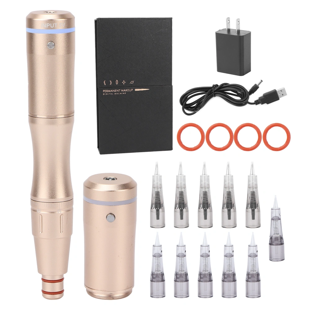 Tattoo Makeup Microblading Machine Semi Permanent Eyebrow Lip Eyeliner Cartridge Needle Pen US Plug 100‑240VRose Gold