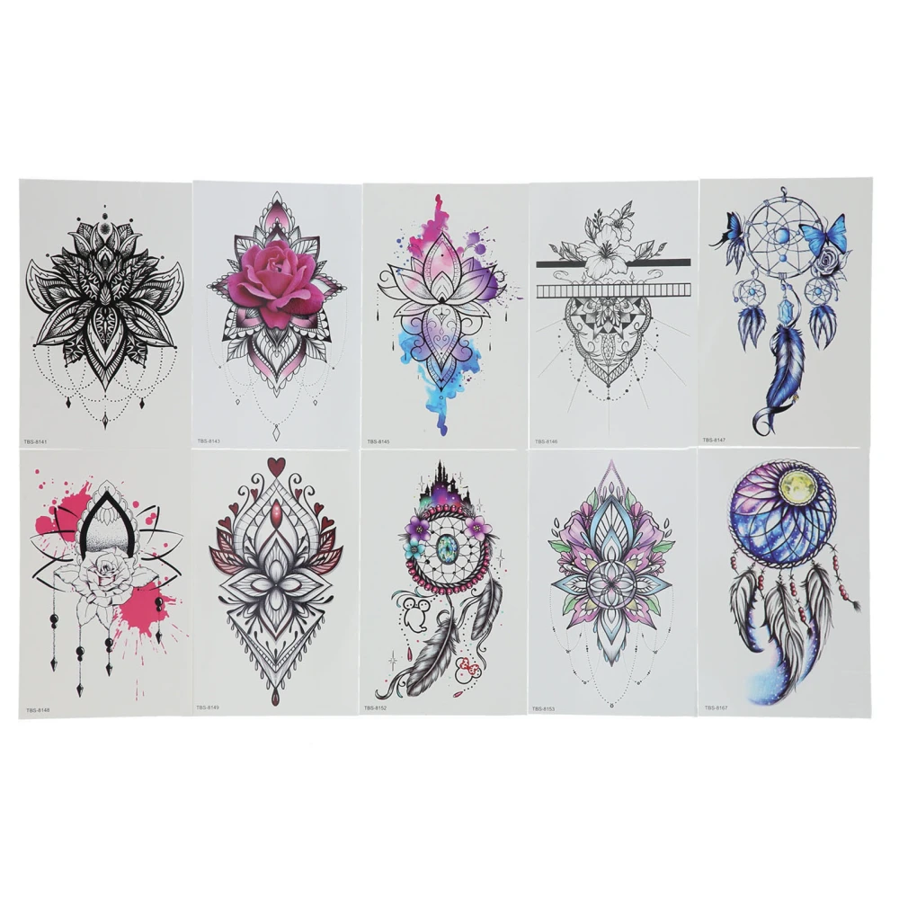 10pcs Fake Tattoo Sticker Beautiful Flower Patterns Temporary Waterproof Tattoos Stickers